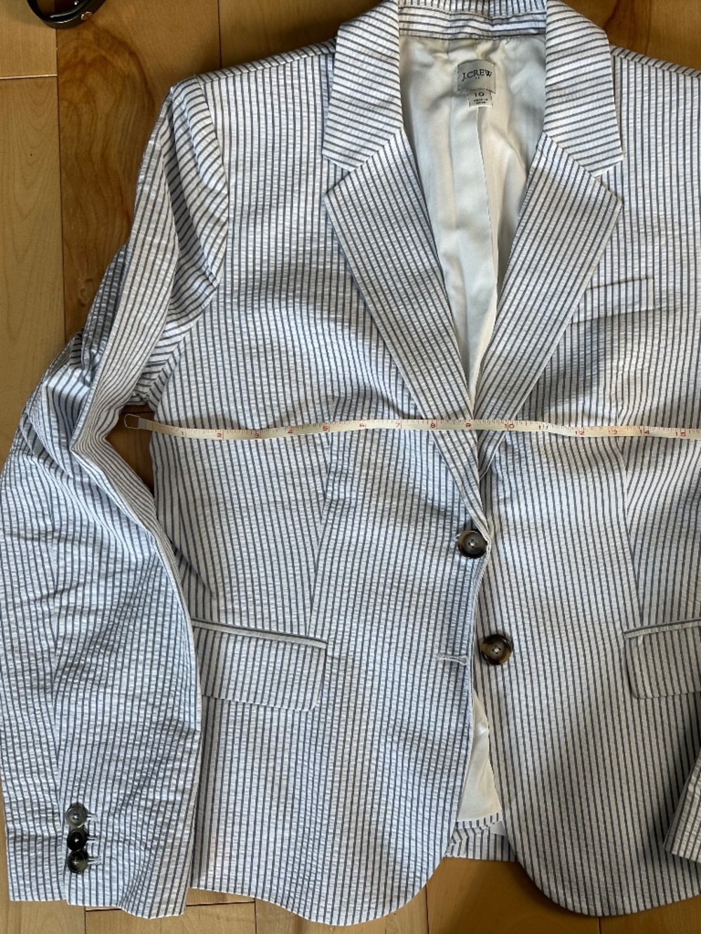 Blue and white striped seersucker blazer